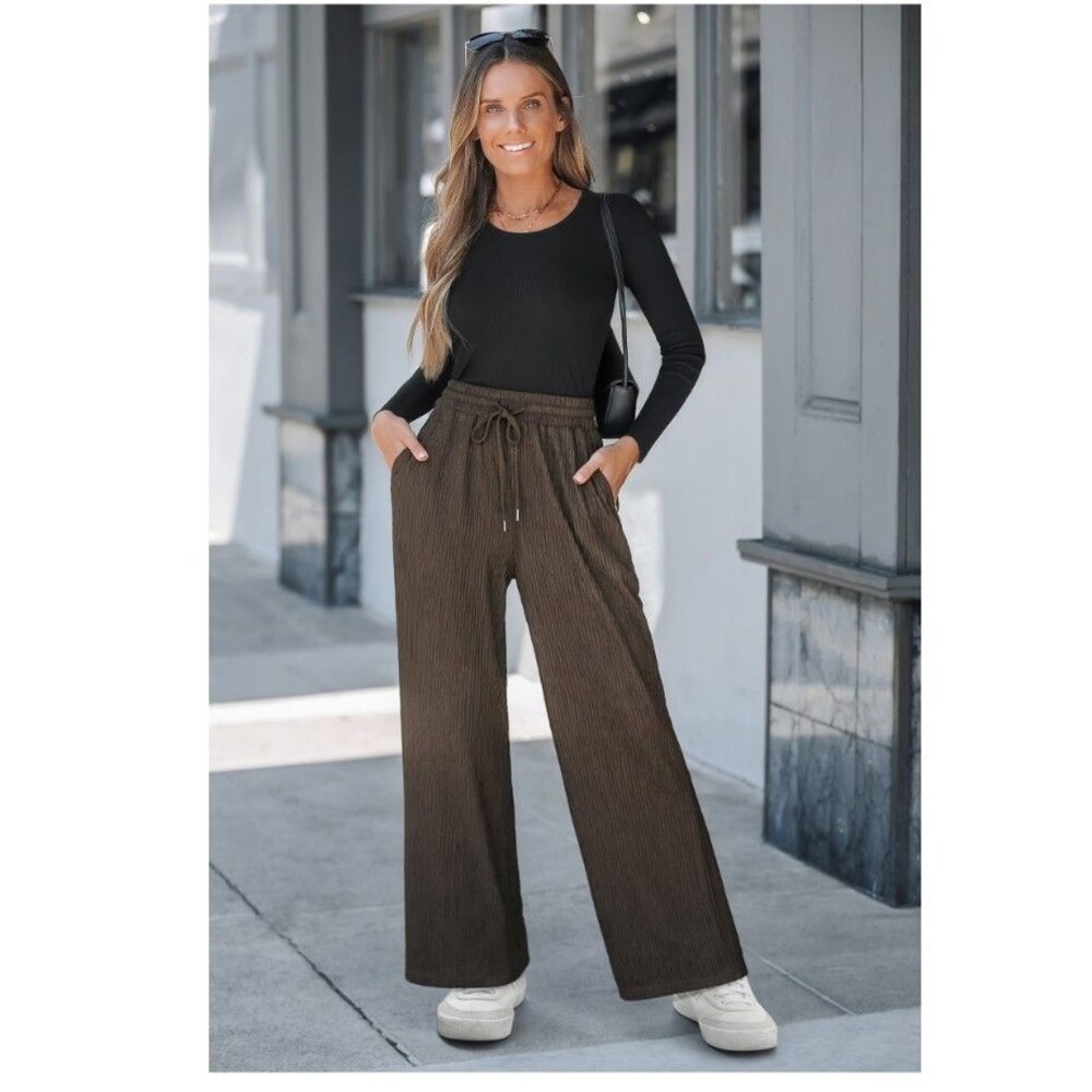 NWT Cupshe Brown Drawstring Waist Straight Leg Jersey Lounge Comfort Pants Small